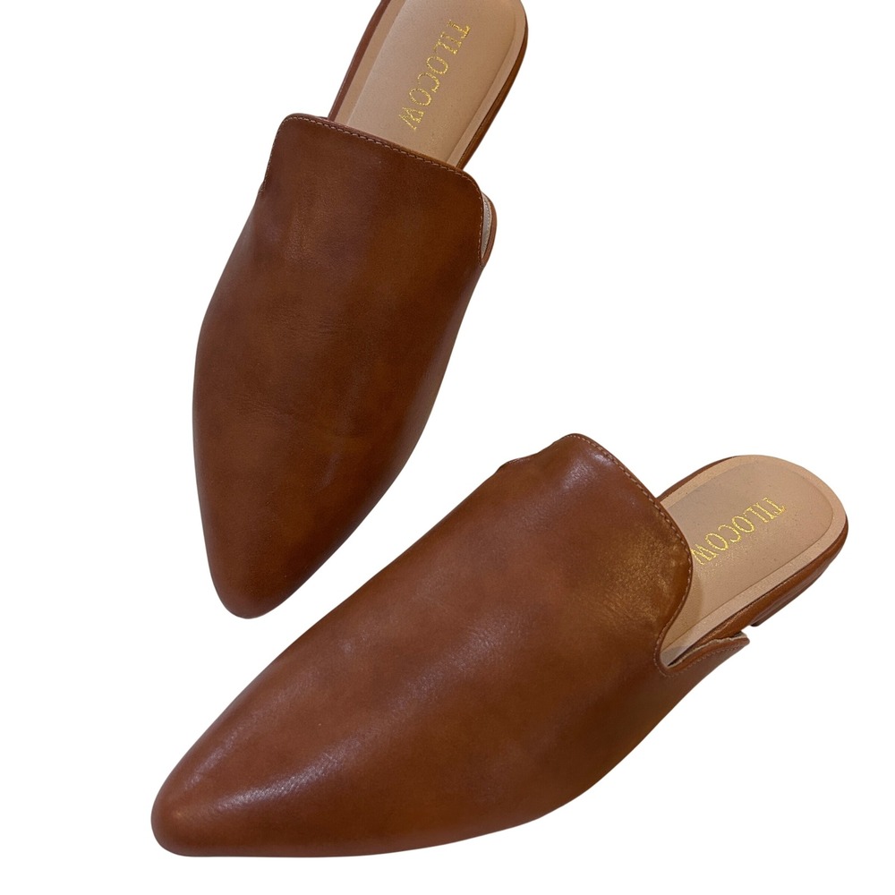 TILOCOW Women Brown Pointed Toe Mules Slip On Flats‎ Shoes Size 7